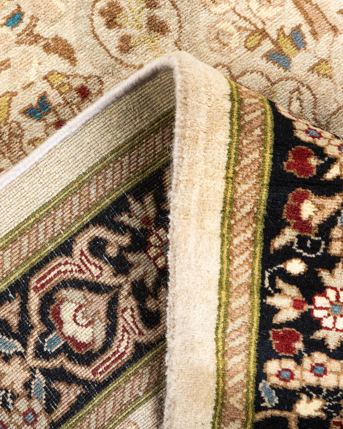 Handgeknüpfter orientalischer Mogul Elfenbeinfarbener Teppich, Unikat (Wolle)