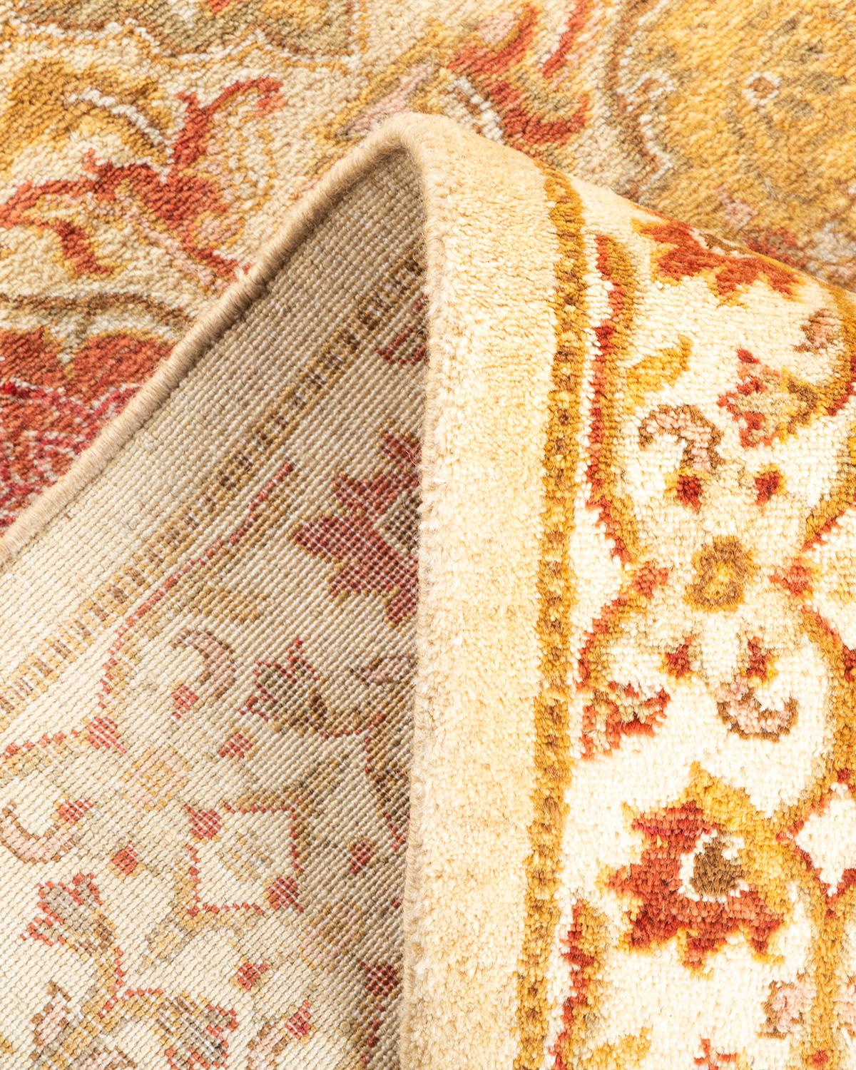 Handgeknüpfter orientalischer Mogul Elfenbeinfarbener Teppich, Unikat (Wolle) im Angebot