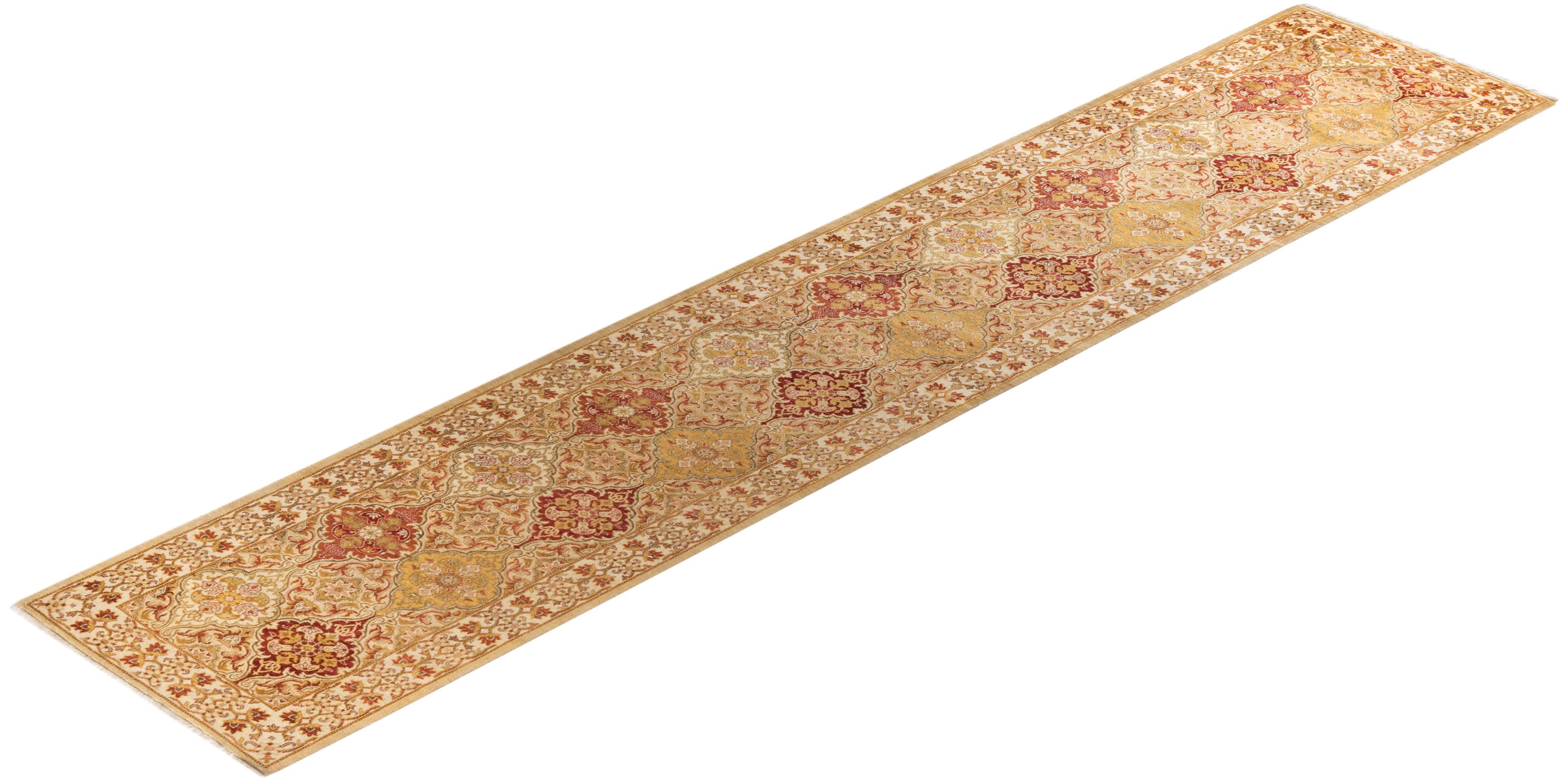 Handgeknüpfter orientalischer Mogul Elfenbeinfarbener Teppich, Unikat im Angebot 2