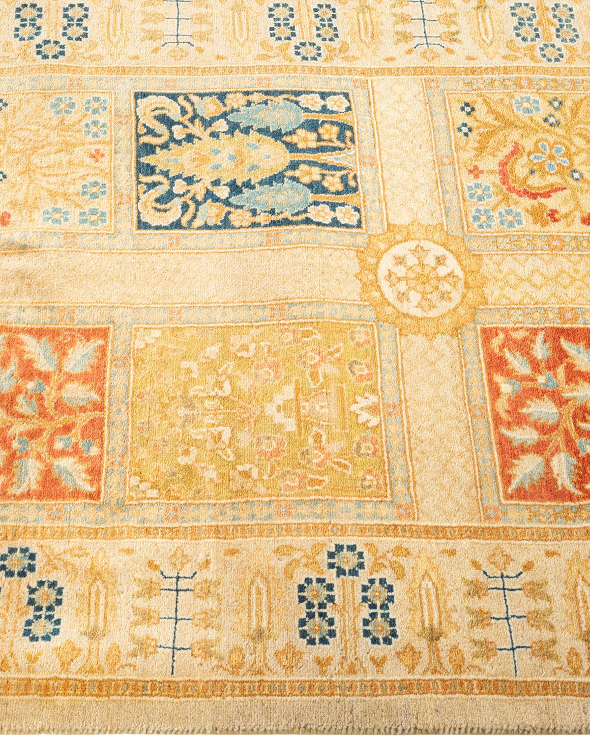 Handgeknüpfter orientalischer Mogul elfenbeinfarbener Teppich in Elfenbein, Unikat (Pakistanisch) im Angebot