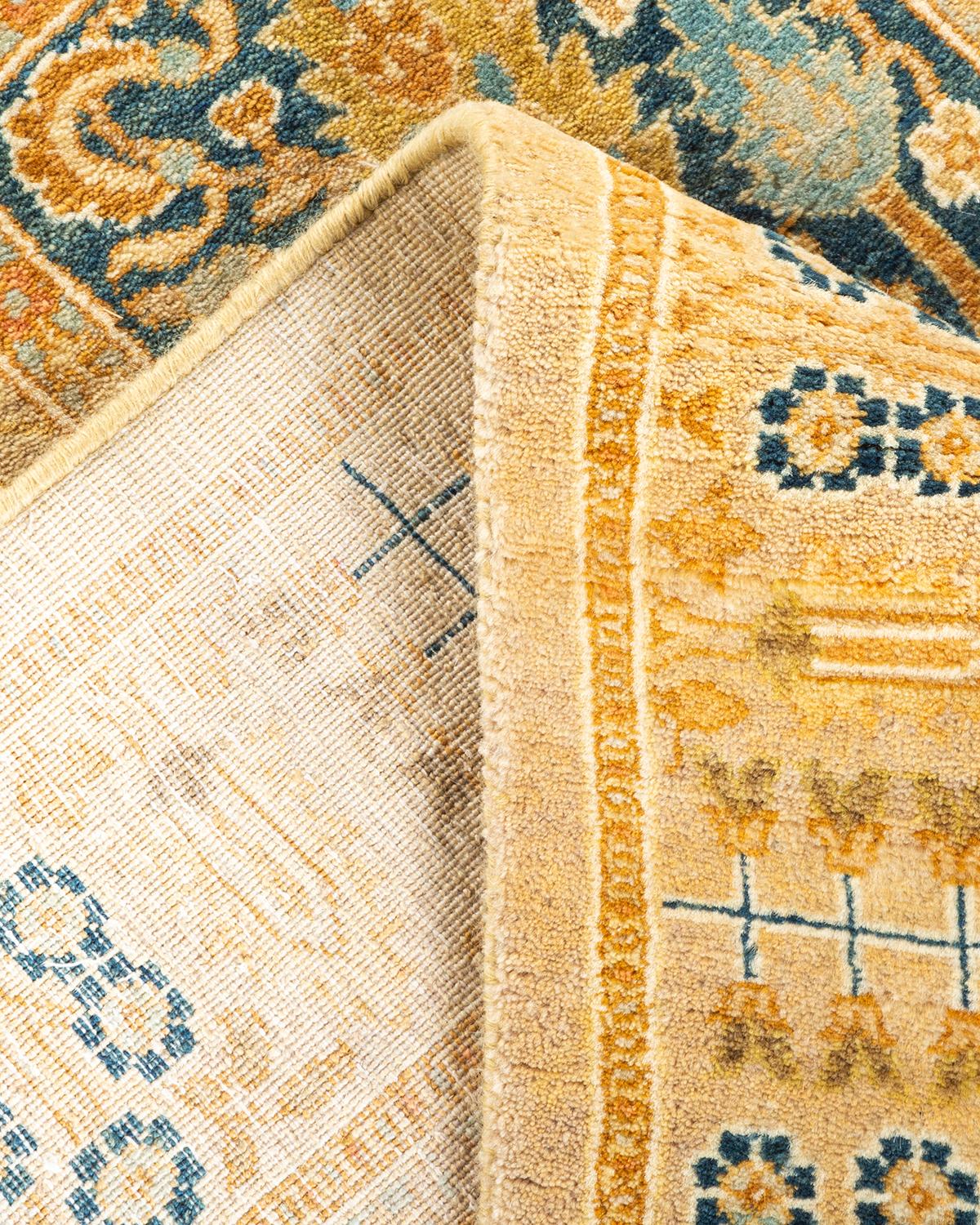 Handgeknüpfter orientalischer Mogul elfenbeinfarbener Teppich in Elfenbein, Unikat (Wolle) im Angebot