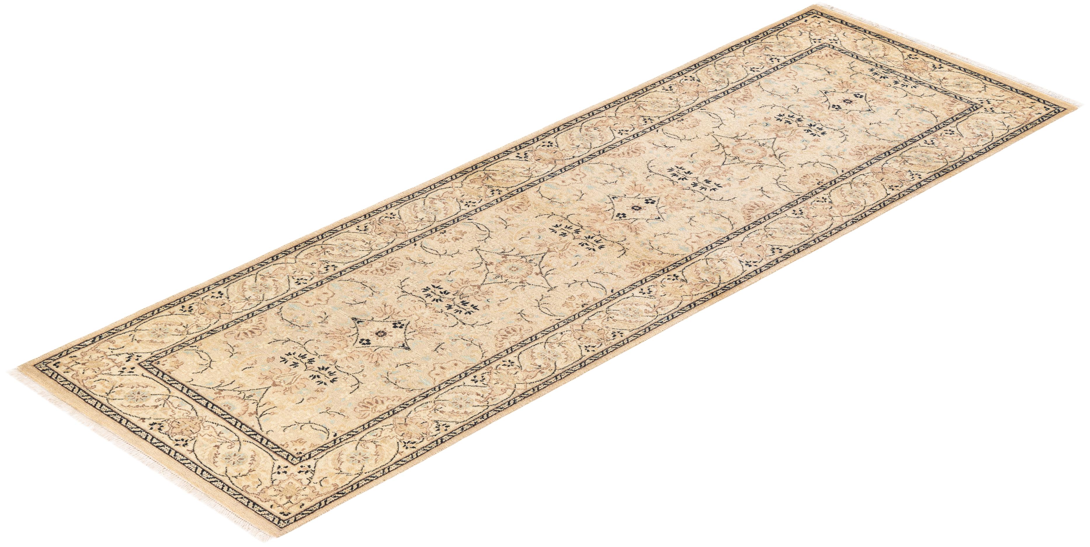 Handgeknüpfter orientalischer Mogul elfenbeinfarbener Teppich in Elfenbein, Unikat im Angebot 2