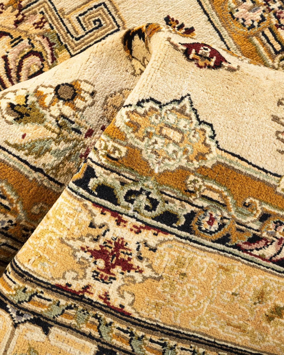 Handgeknüpfter orientalischer Mogul elfenbeinfarbener Teppich in Elfenbein, Unikat 1