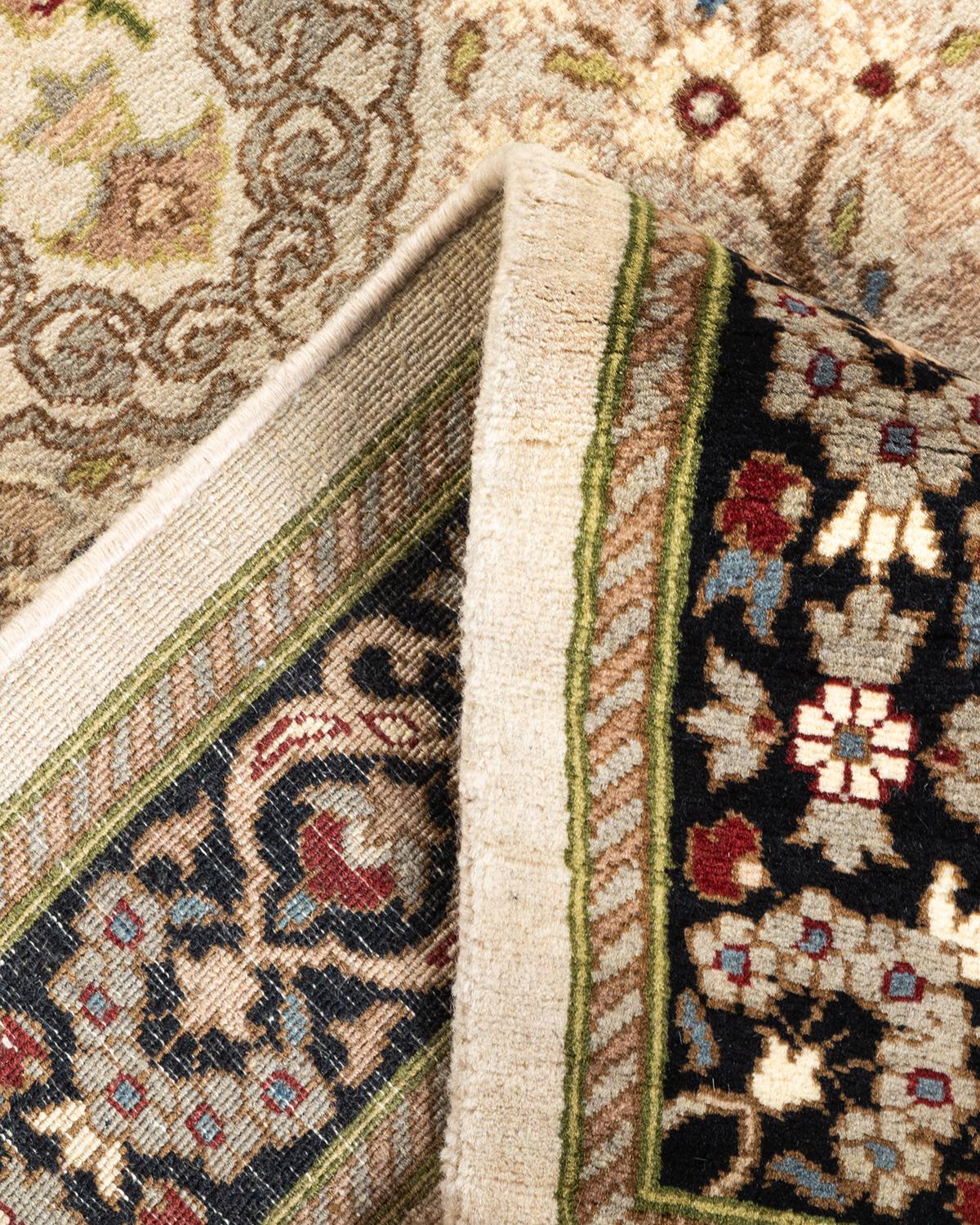 Handgeknüpfter orientalischer Mogul elfenbeinfarbener Teppich in Elfenbein, Unikat (Wolle)