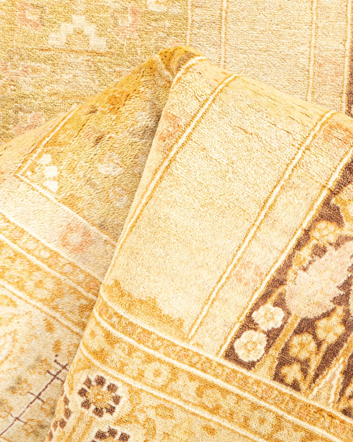 One-of-a-Kind Hand Knotted Oriental Mogul Ivory Area Rug For Sale 1