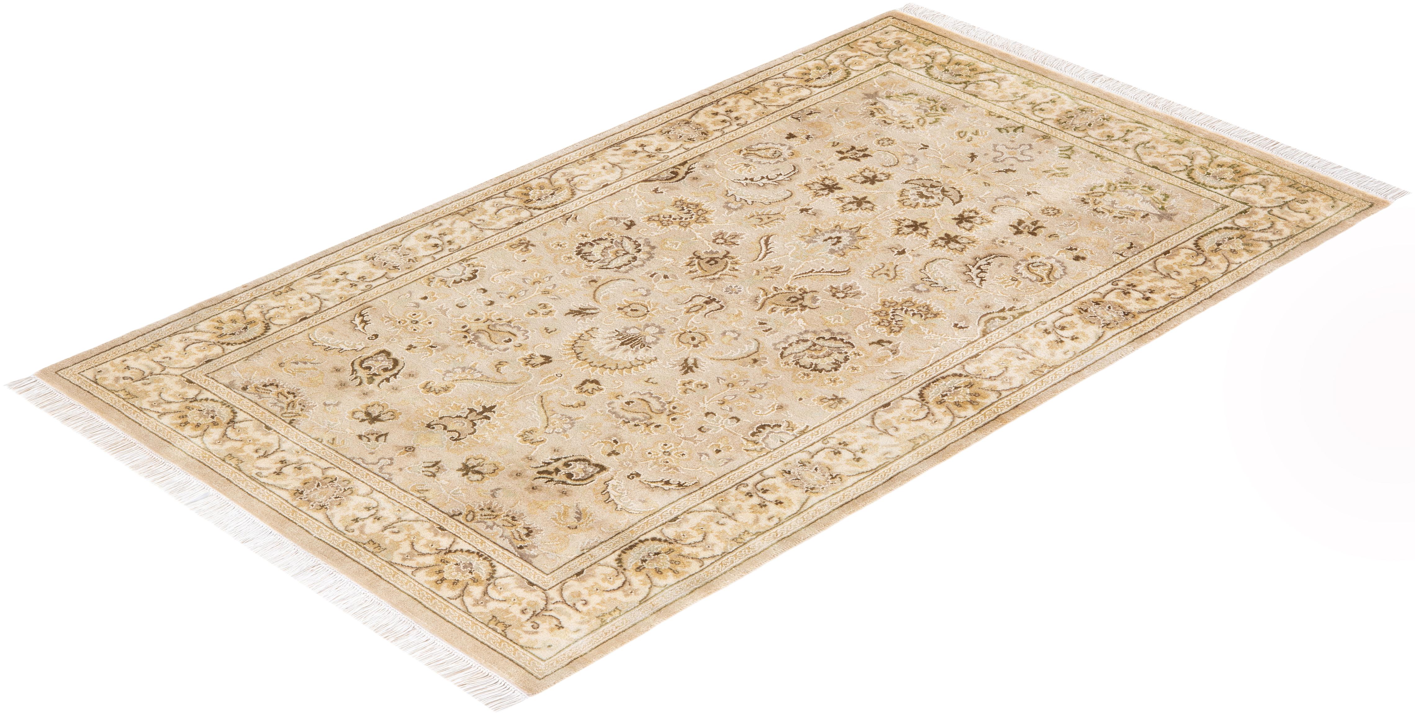One-of-a-kind Hand Knotted Oriental Mogul Ivory Area Rug For Sale 2