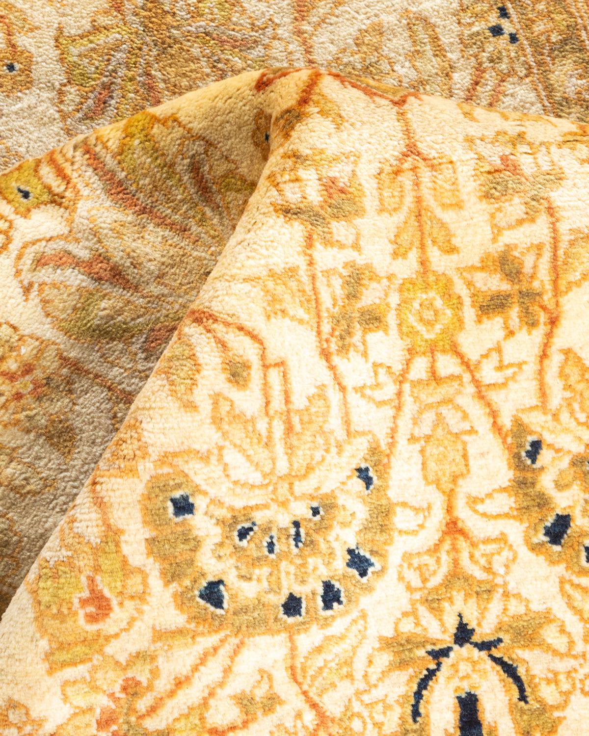 Einzigartiger handgeknüpfter orientalischer Mogul-Teppich in Elfenbein, 2,25 m x 2,25 m, Unikat im Angebot 1
