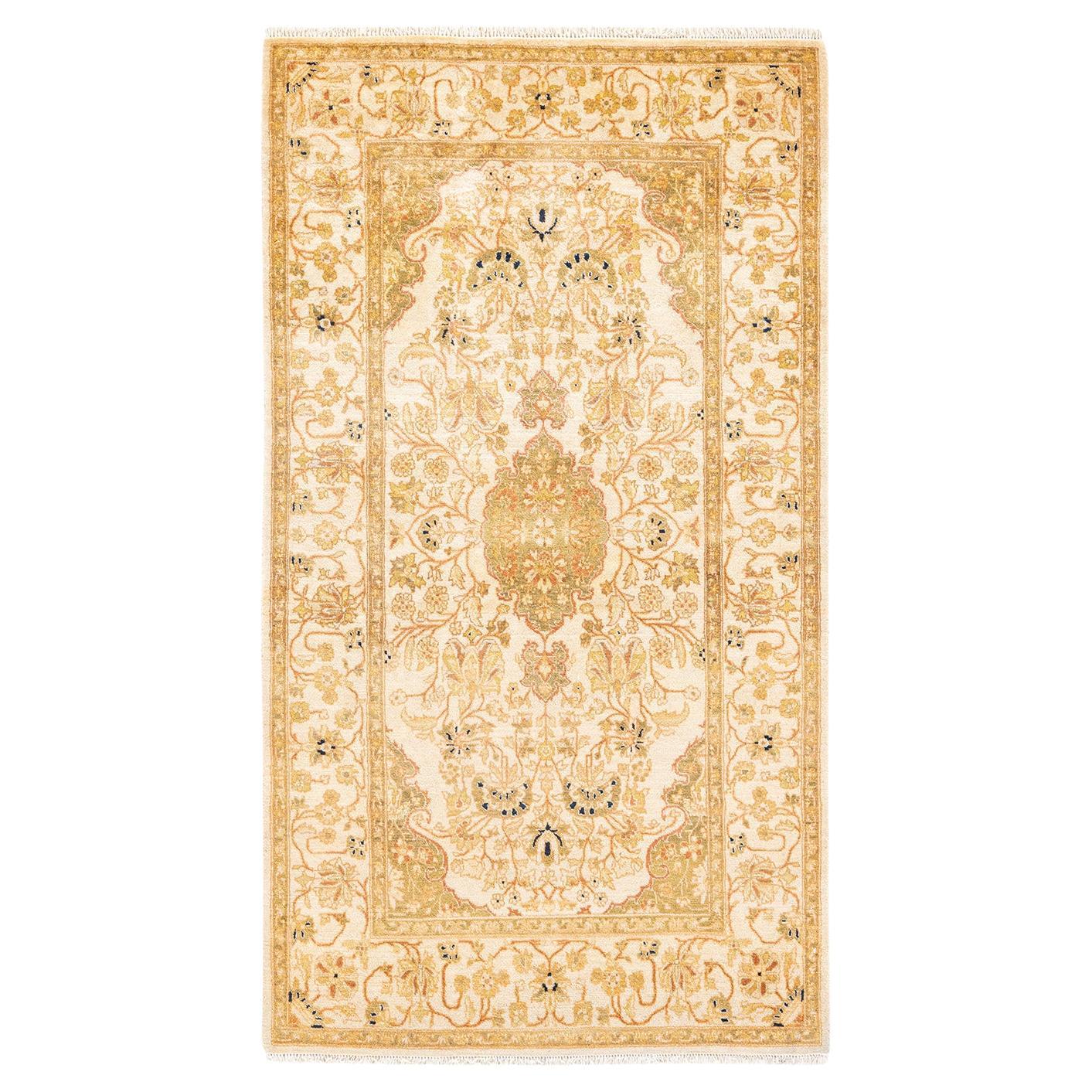 Einzigartiger handgeknüpfter orientalischer Mogul-Teppich in Elfenbein, 2,25 m x 2,25 m, Unikat