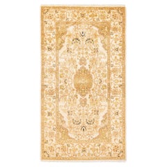 Einzigartiger handgeknüpfter orientalischer Mogul-Teppich in Elfenbein, 2,25 m x 2,25 m, Unikat
