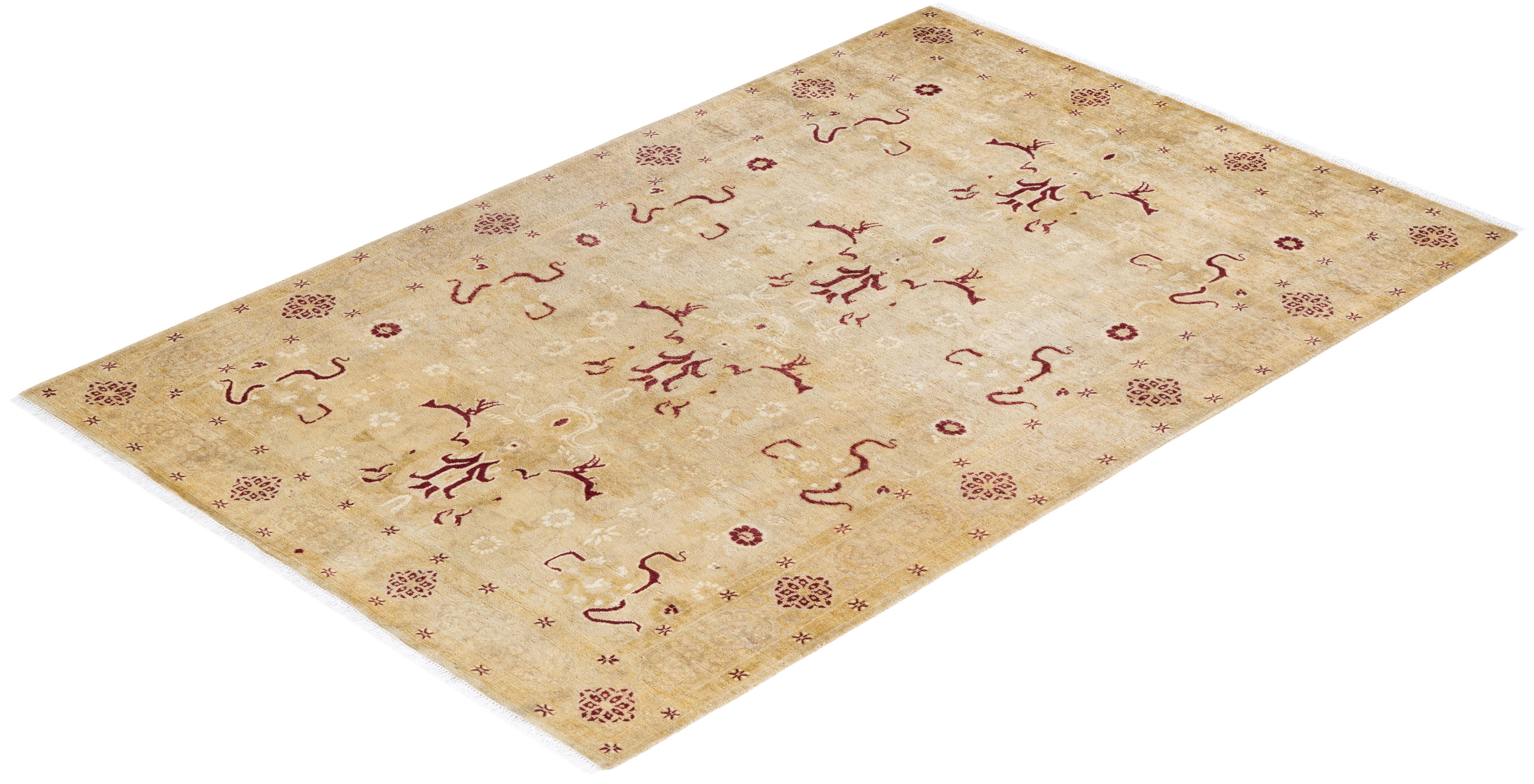 One-of-a-kind Hand Knotted Oriental Mogul Ivory Area Rug For Sale 2