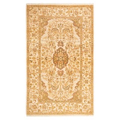 Handgeknüpfter orientalischer Mogul Elfenbeinfarbener Teppich, Unikat