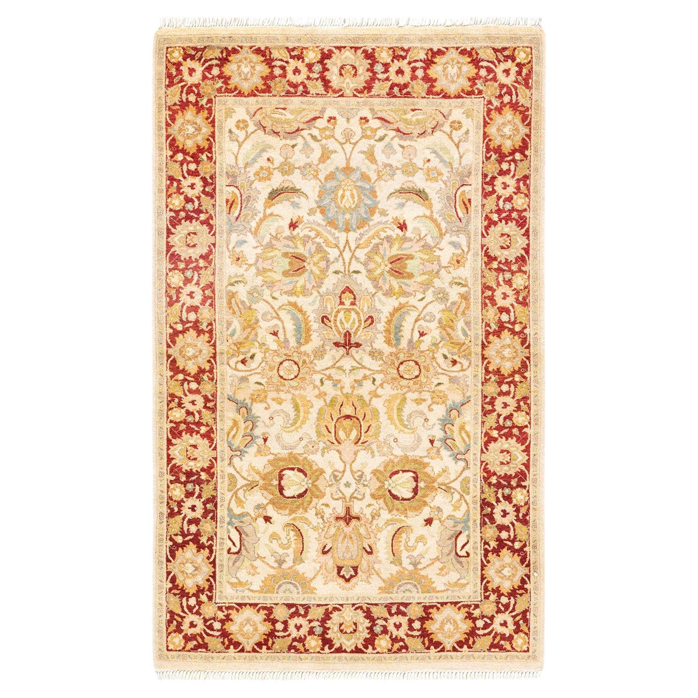 One-of-a-kind Hand Knotted Oriental Mogul Ivory Area Rug 3' 2" x 5' 2" For Sale