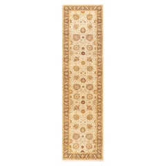 Tapis unique Oriental Mogul ivoire noué à la main de 3' 3"" x 12' 6" pouces