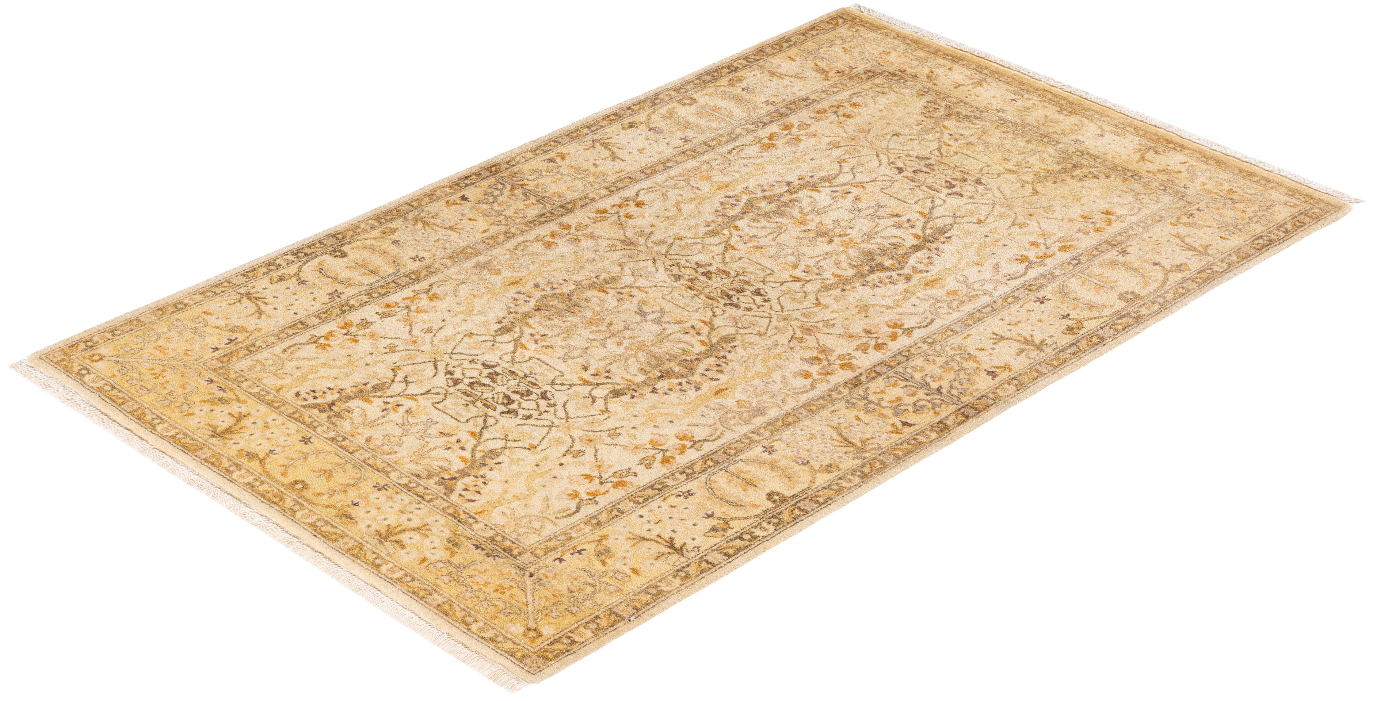 One-of-a-kind Hand Knotted Oriental Mogul Ivory Area Rug For Sale 2