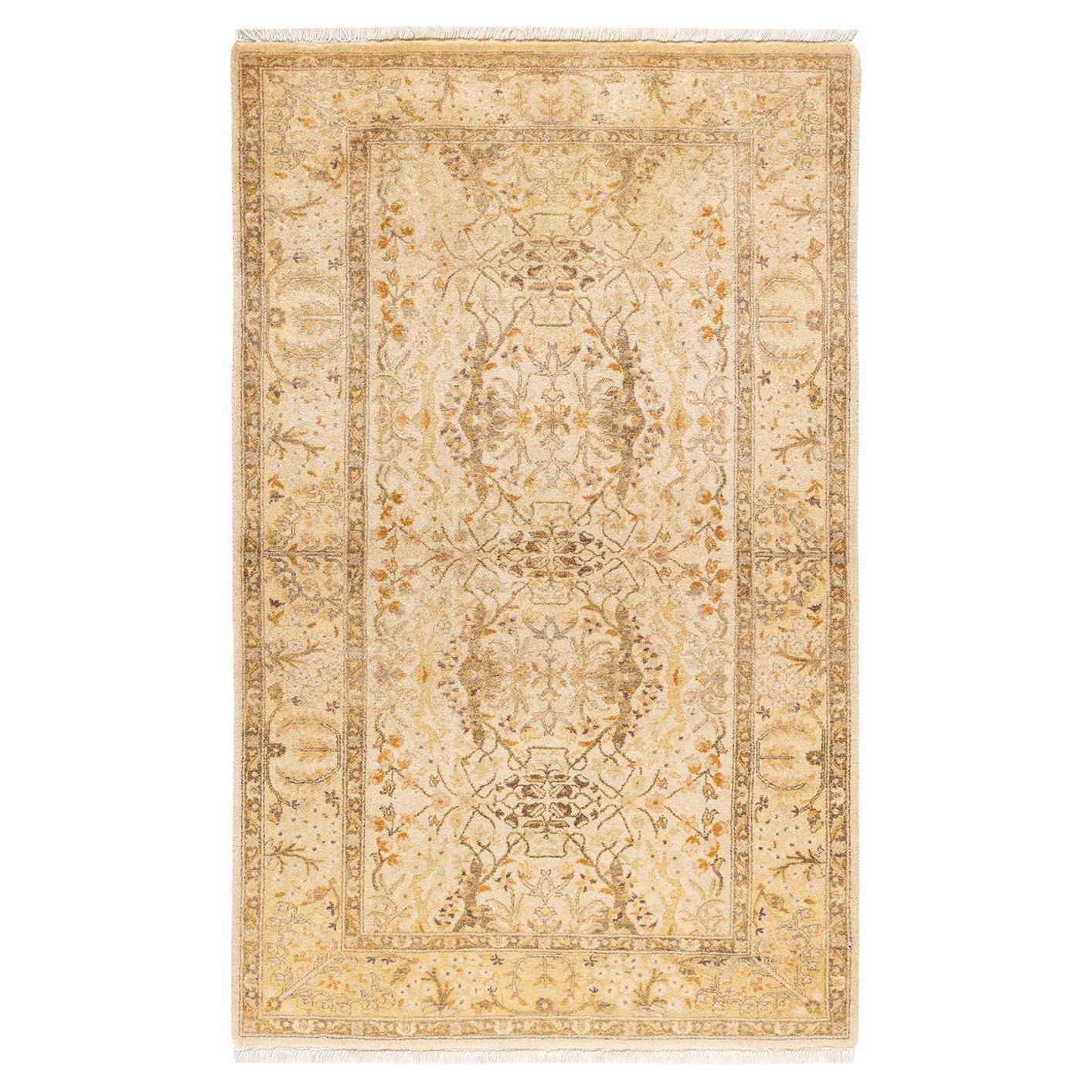 One-of-a-kind Hand Knotted Oriental Mogul Ivory Area Rug For Sale