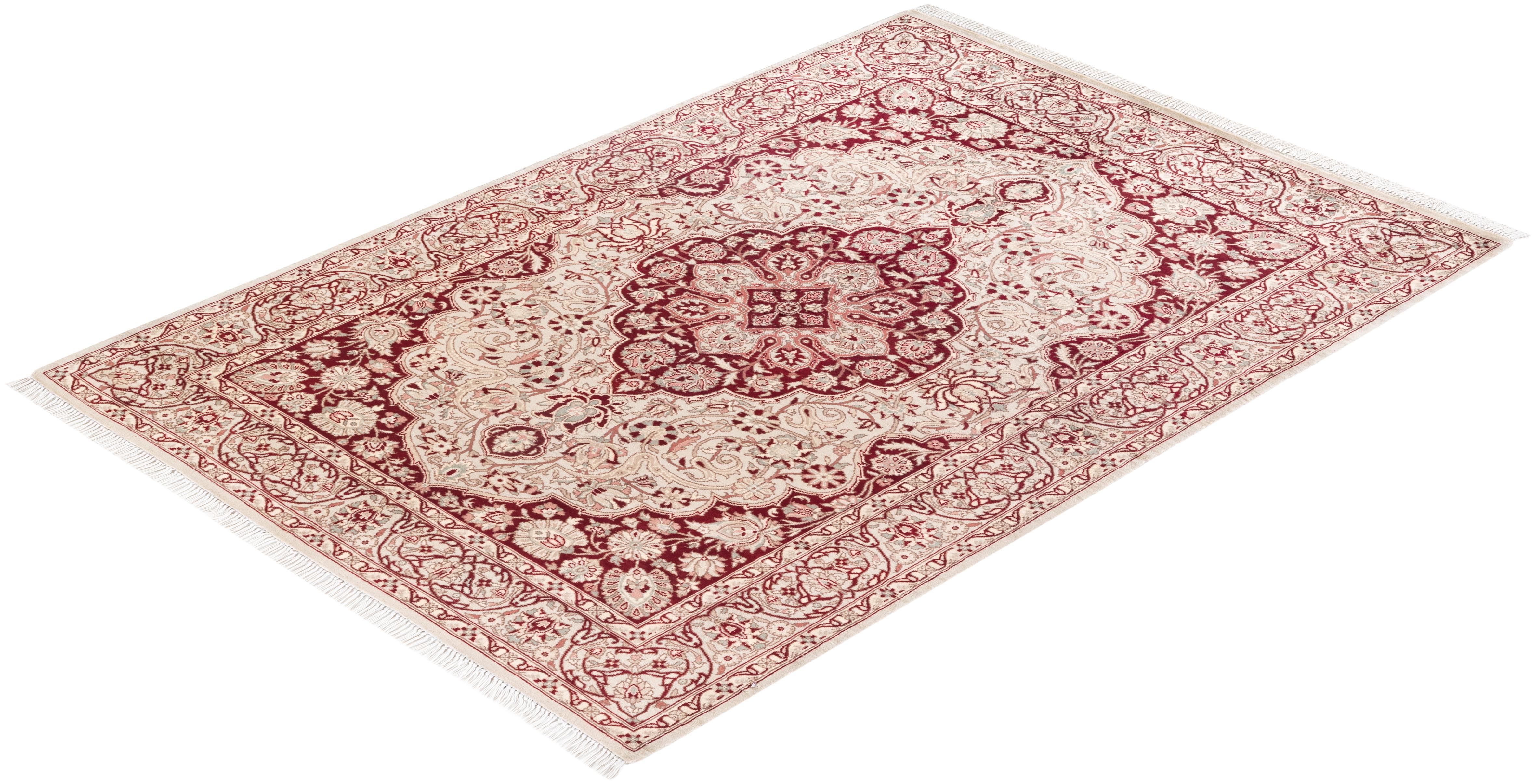 Handgeknüpfter orientalischer Mogul elfenbeinfarbener Teppich in Elfenbein, Unikat 2