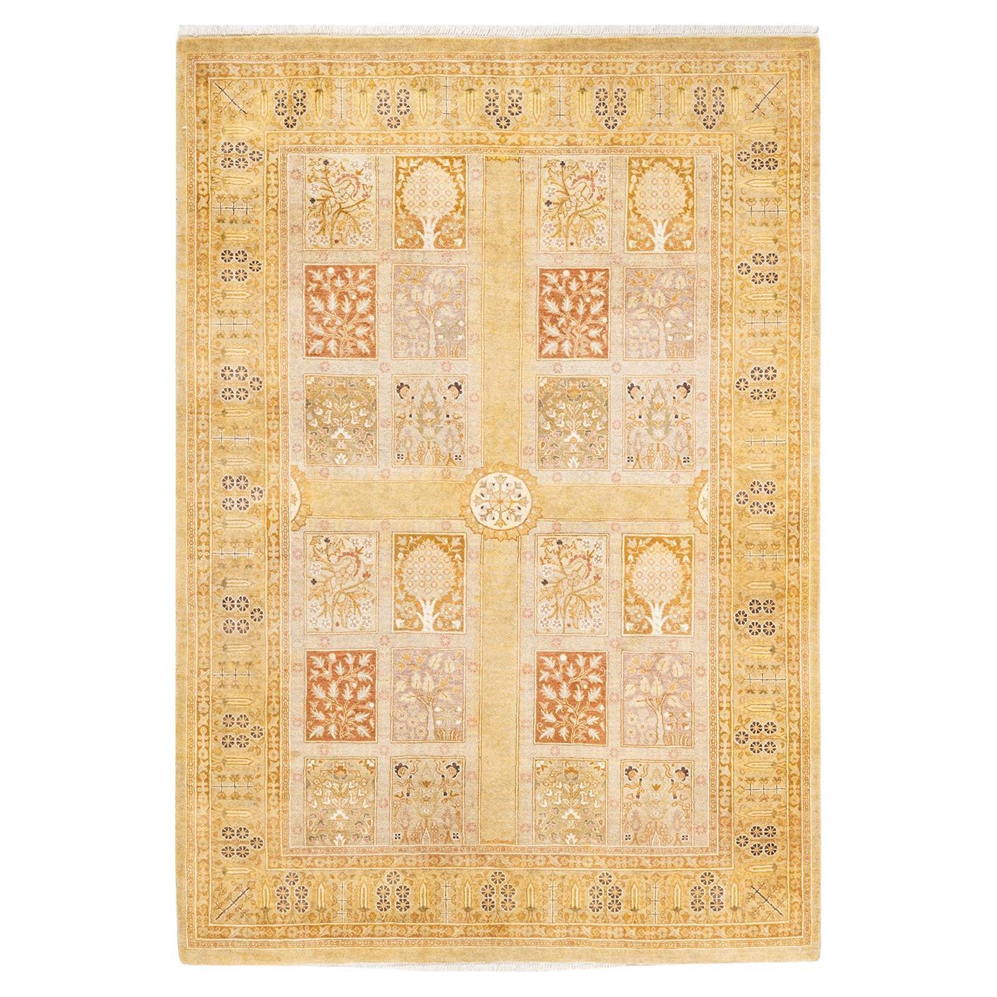 Tapis Oriental Mogul ivoire noué à la main unique en son genre