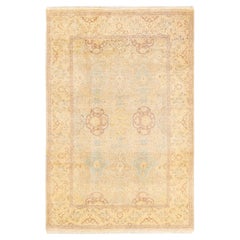 Tapis Oriental Mogul ivoire noué à la main, unique en son genre