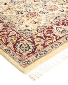 Handgeknüpfter orientalischer Mogul elfenbeinfarbener Teppich in Elfenbein, Unikat