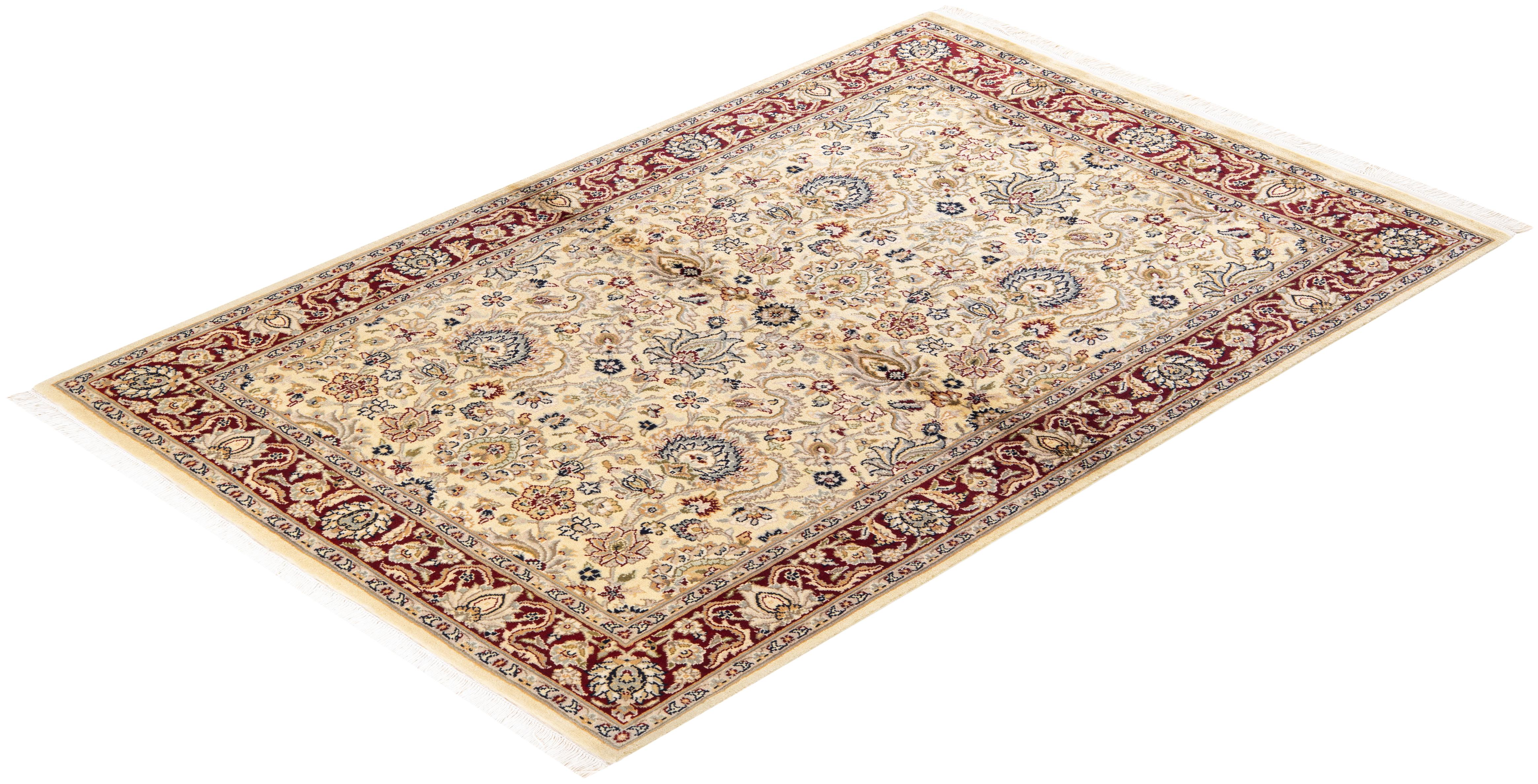 Tapis Oriental Mogul ivoire noué à la main, unique en son genre en vente 2