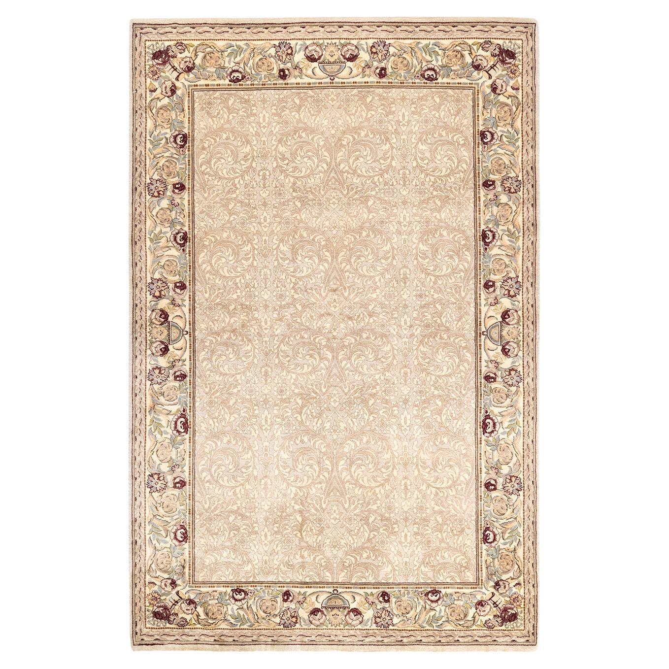 One-Of-A-Kind Hand Knotted Oriental Mogul Ivory Area Rug