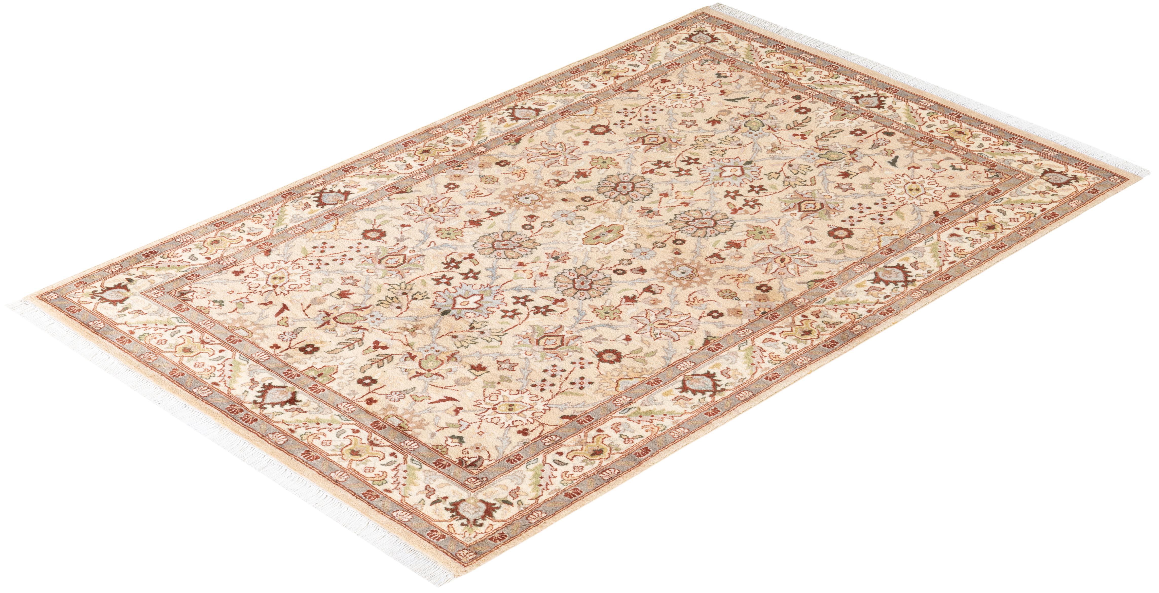 One-of-a-Kind Hand Knotted Oriental Mogul Ivory Area Rug For Sale 2