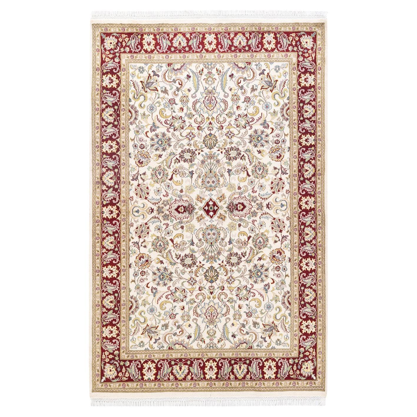 Tapis unique Oriental Mogul ivoire noué à la main de 4' 1"" x 6' 7" pouces