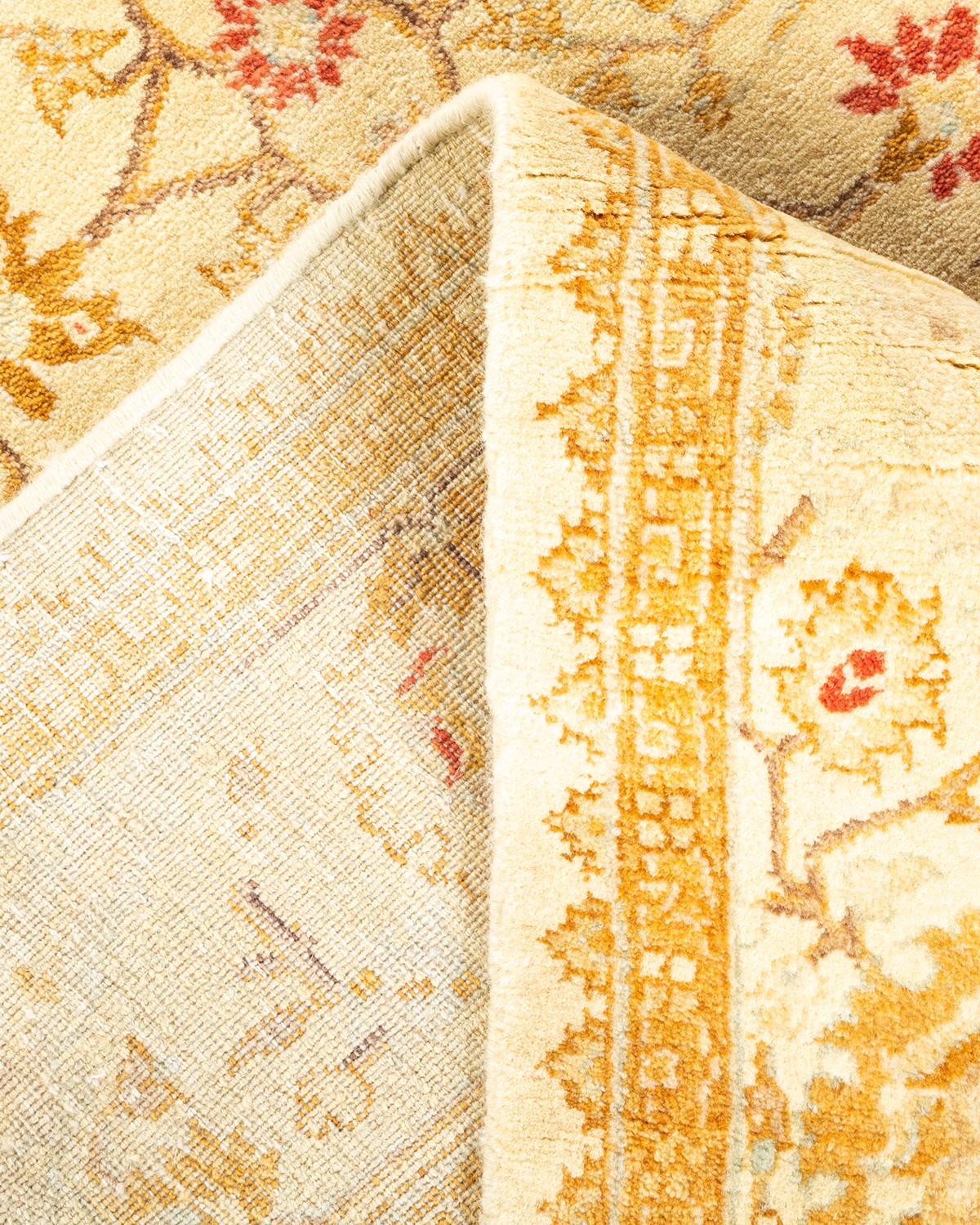 Handgeknüpfter orientalischer Mogul Elfenbeinfarbener Teppich, Unikat (Wolle) im Angebot