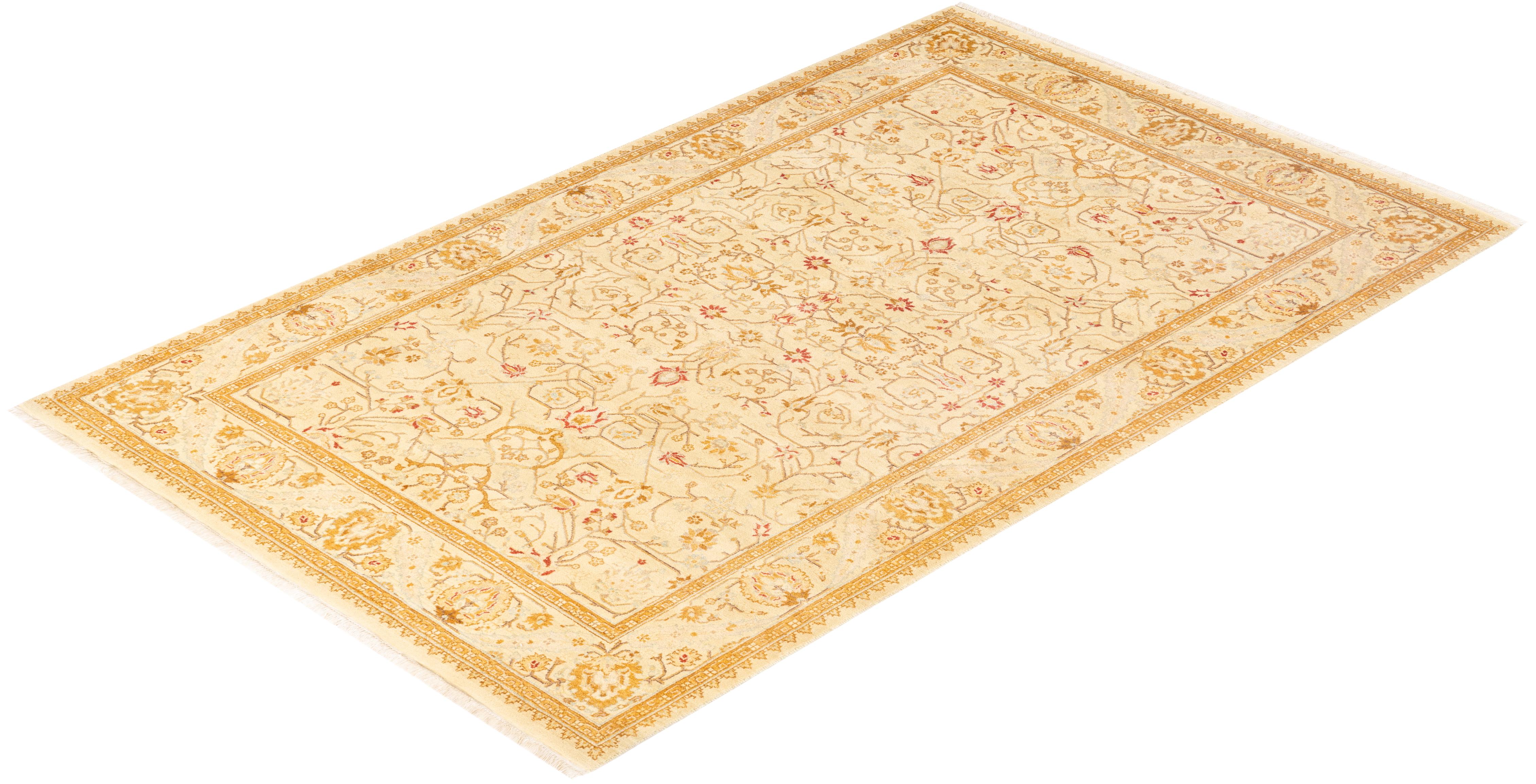 One-of-a-Kind Hand Knotted Oriental Mogul Ivory Area Rug For Sale 2