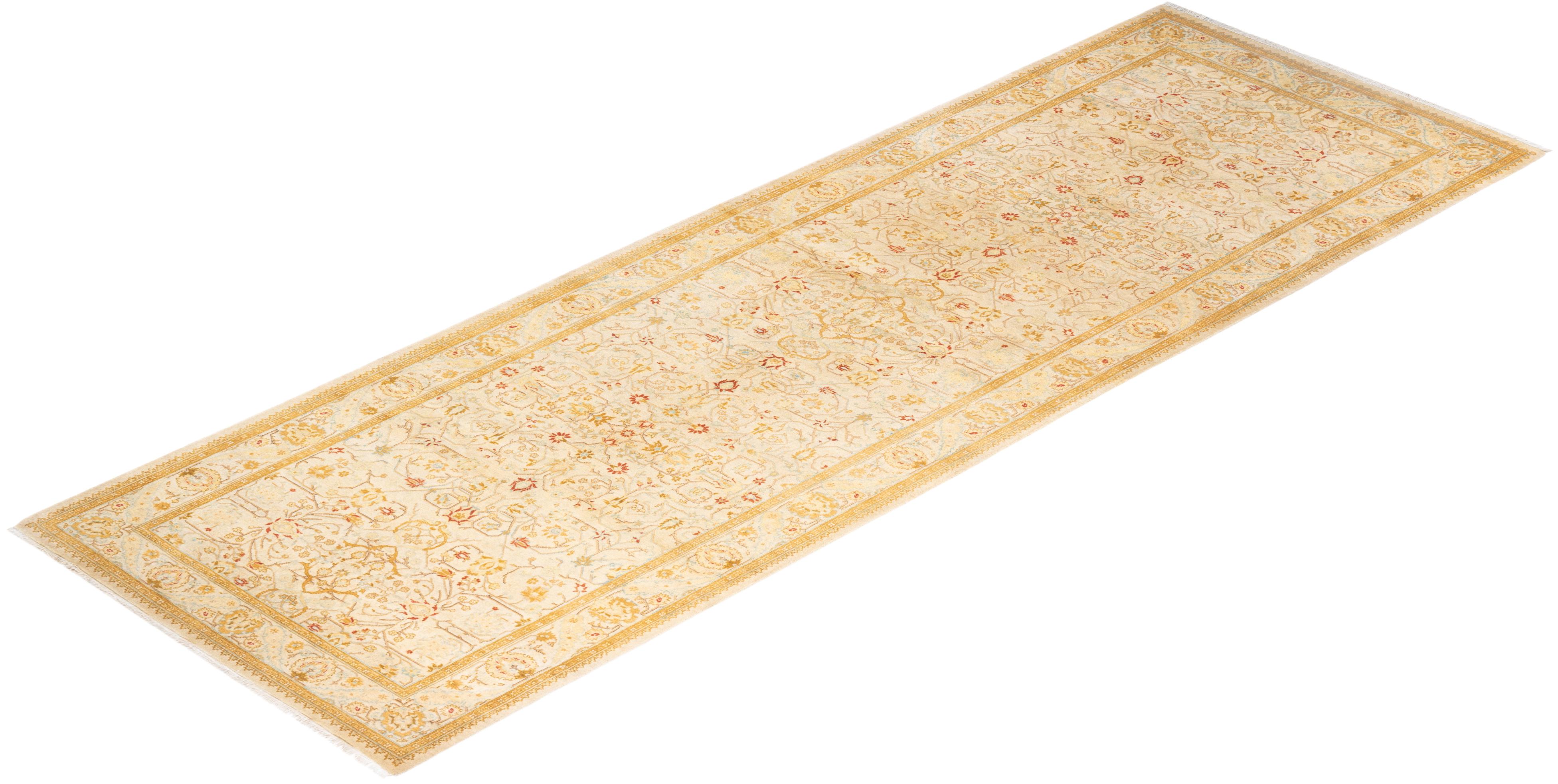 Handgeknüpfter orientalischer Mogul Elfenbeinfarbener Teppich, Unikat im Angebot 2