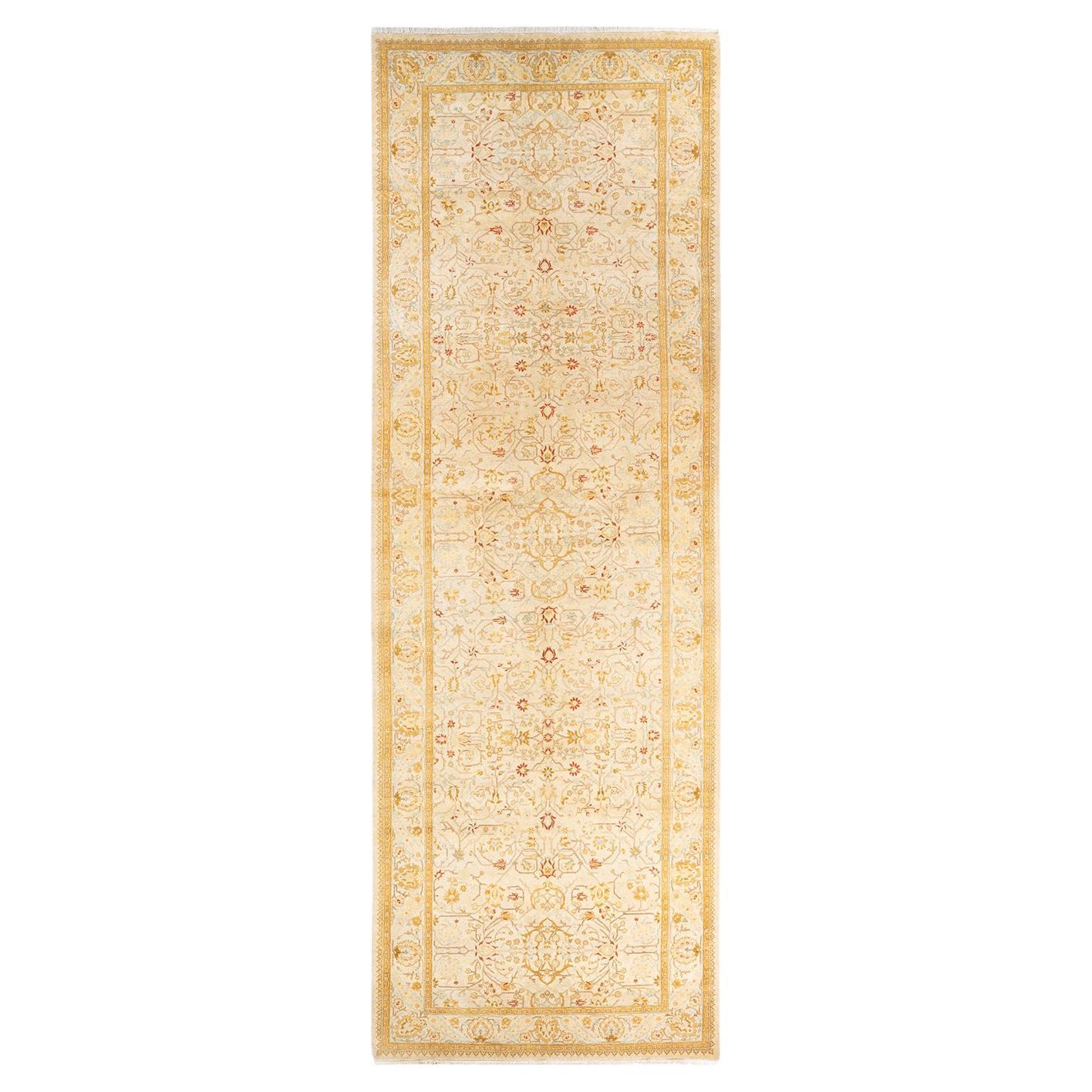 Handgeknüpfter orientalischer Mogul Elfenbeinfarbener Teppich, Unikat