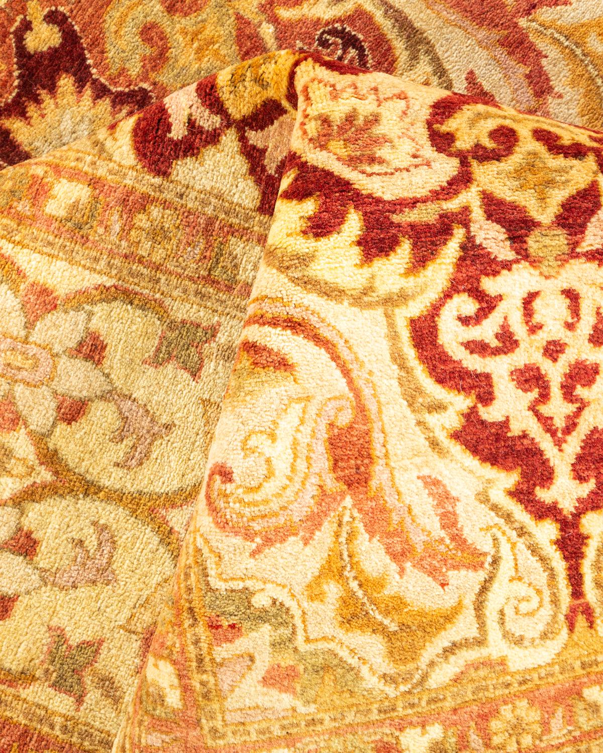 Handgeknüpfter orientalischer Mogul Elfenbeinfarbener Teppich, Unikat im Angebot 1