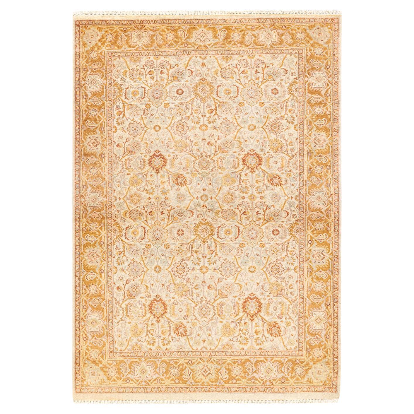 One-Of-A-Kind Hand Knotted Oriental Mogul Ivory Area Rug For Sale
