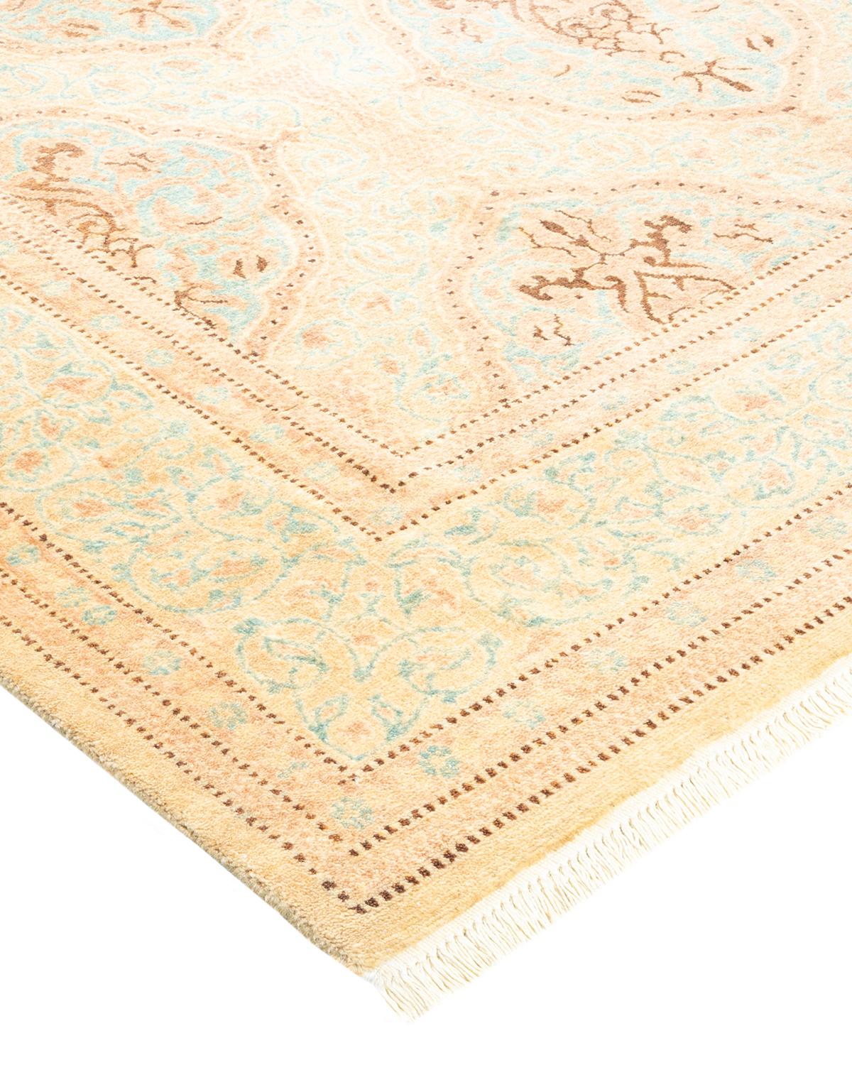 Handgeknüpfter orientalischer Mogul elfenbeinfarbener Teppich in Elfenbein, Unikat (Pakistanisch) im Angebot