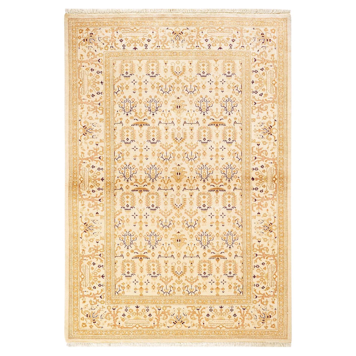 One-Of-A-Kind Hand Knotted Oriental Mogul Ivory Area Rug For Sale