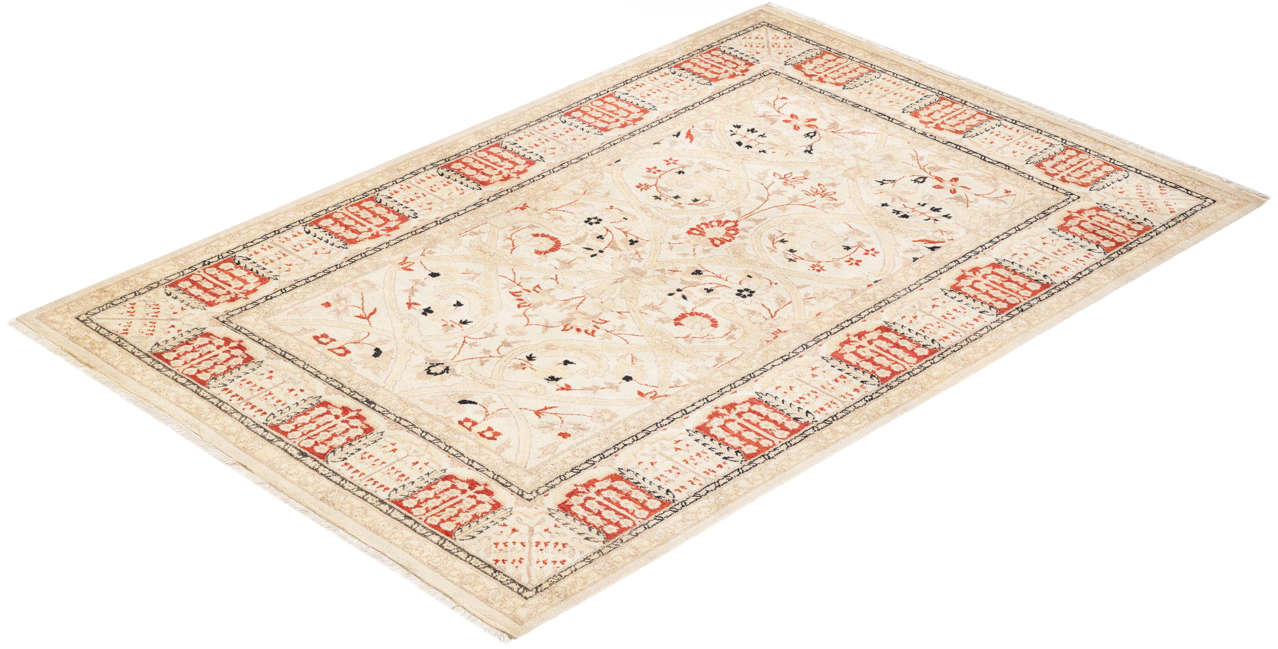 One-of-a-Kind Hand Knotted Oriental Mogul Ivory Area Rug For Sale 1