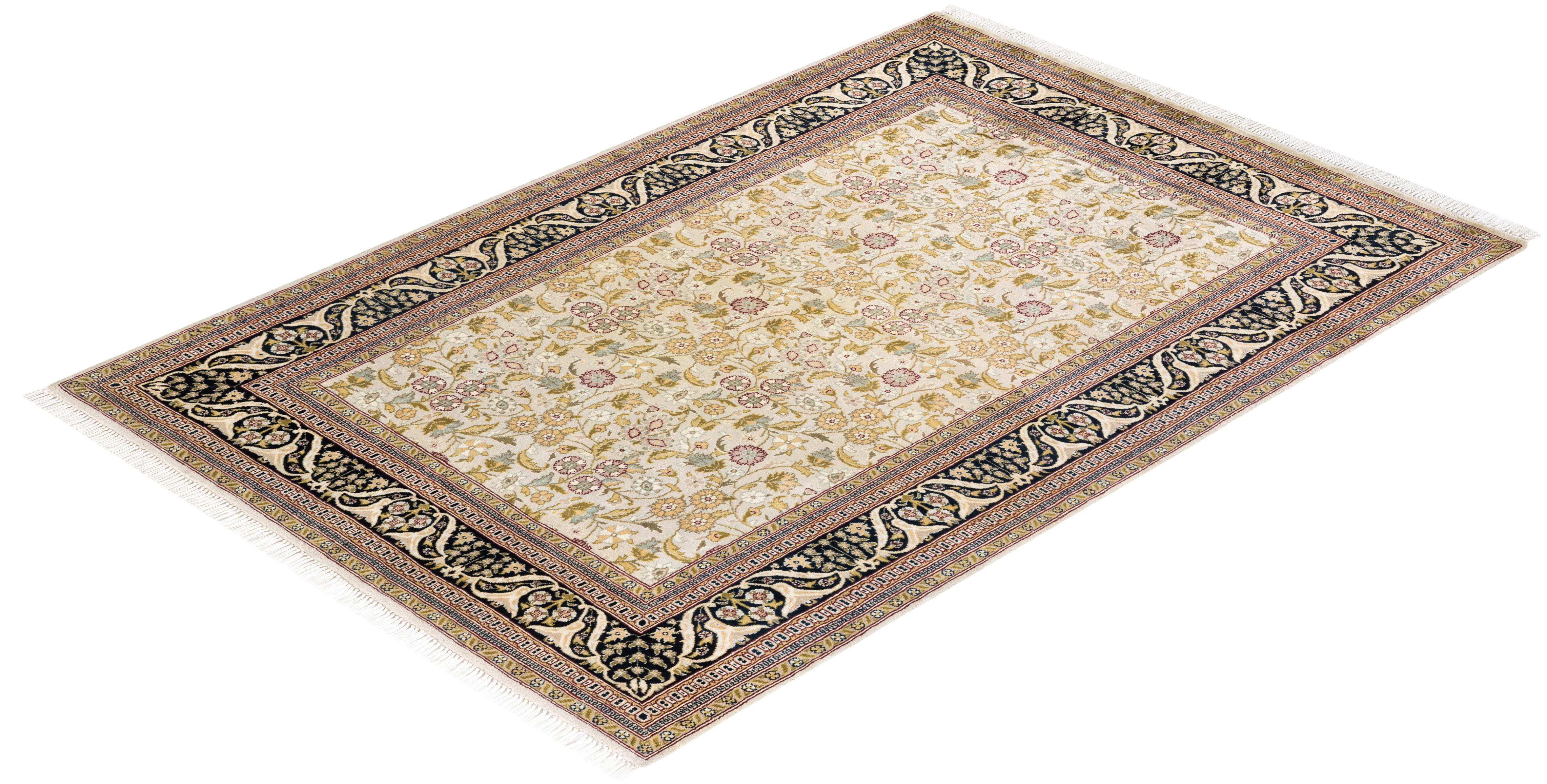 One-Of-A-Kind Hand Knotted Oriental Mogul Ivory Area Rug For Sale 2