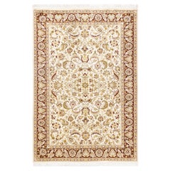 Tapis Oriental Mogul ivoire noué à la main unique en son genre