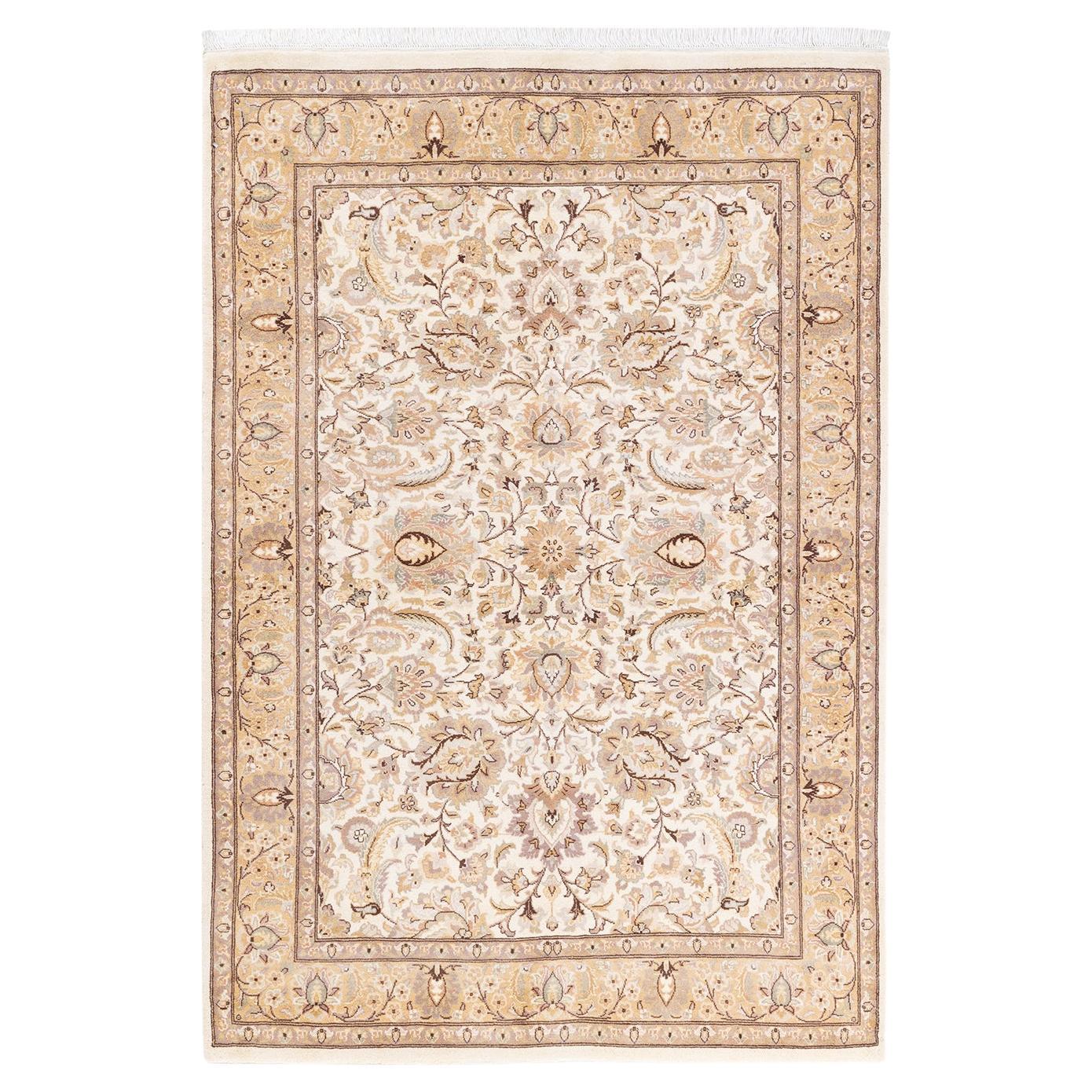 One-Of-A-Kind Hand Knotted Oriental Mogul Ivory Area Rug 4' 2" x 6' 1" For Sale