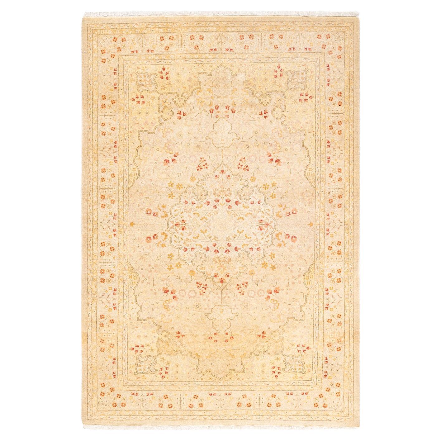 One-of-a-kind Hand Knotted Oriental Mogul Ivory Area Rug For Sale