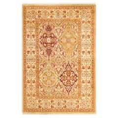 Tapis Oriental Mogul ivoire noué à la main, unique en son genre