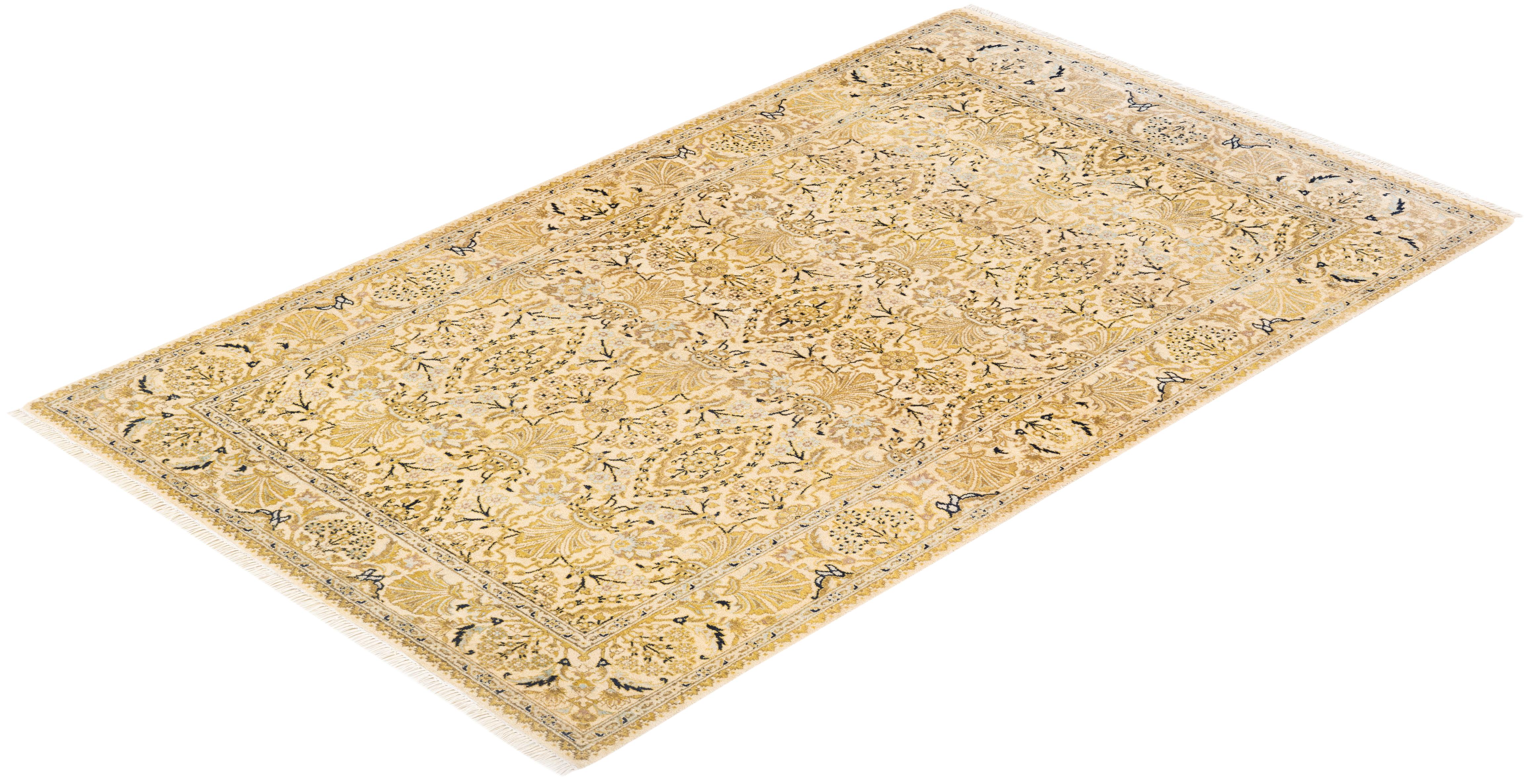 One-Of-A-Kind Hand Knotted Oriental Mogul Ivory Area Rug For Sale 2
