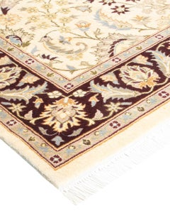 Handgeknüpfter orientalischer Mogul Elfenbeinfarbener Teppich, Unikat