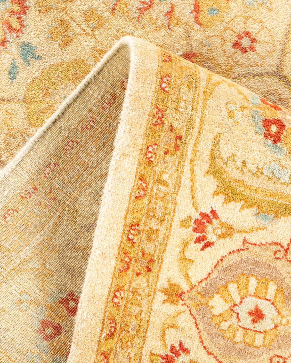 XXIe siècle et contemporain Tapis unique Oriental Mogul ivoire noué à la main de 4' 2