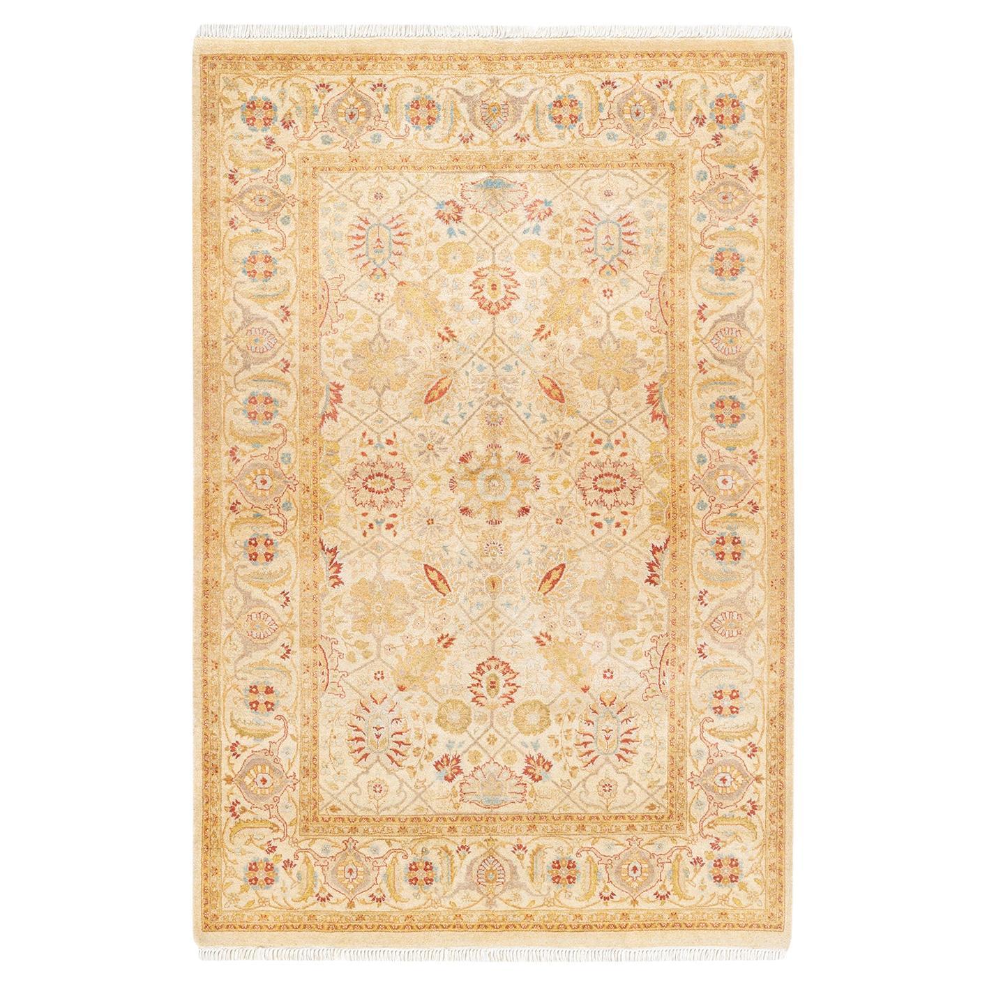 One-of-a-Kind Hand Knotted Oriental Mogul Ivory Area Rug 4' 2" x 6' 2"