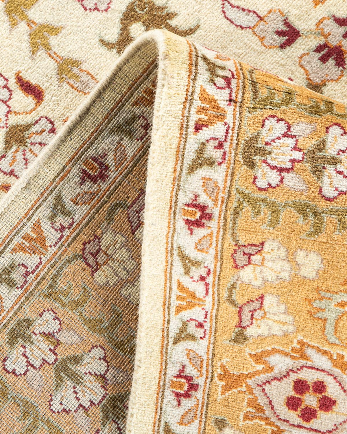 Handgeknüpfter orientalischer Mogul Elfenbeinfarbener Teppich, Unikat (Wolle) im Angebot