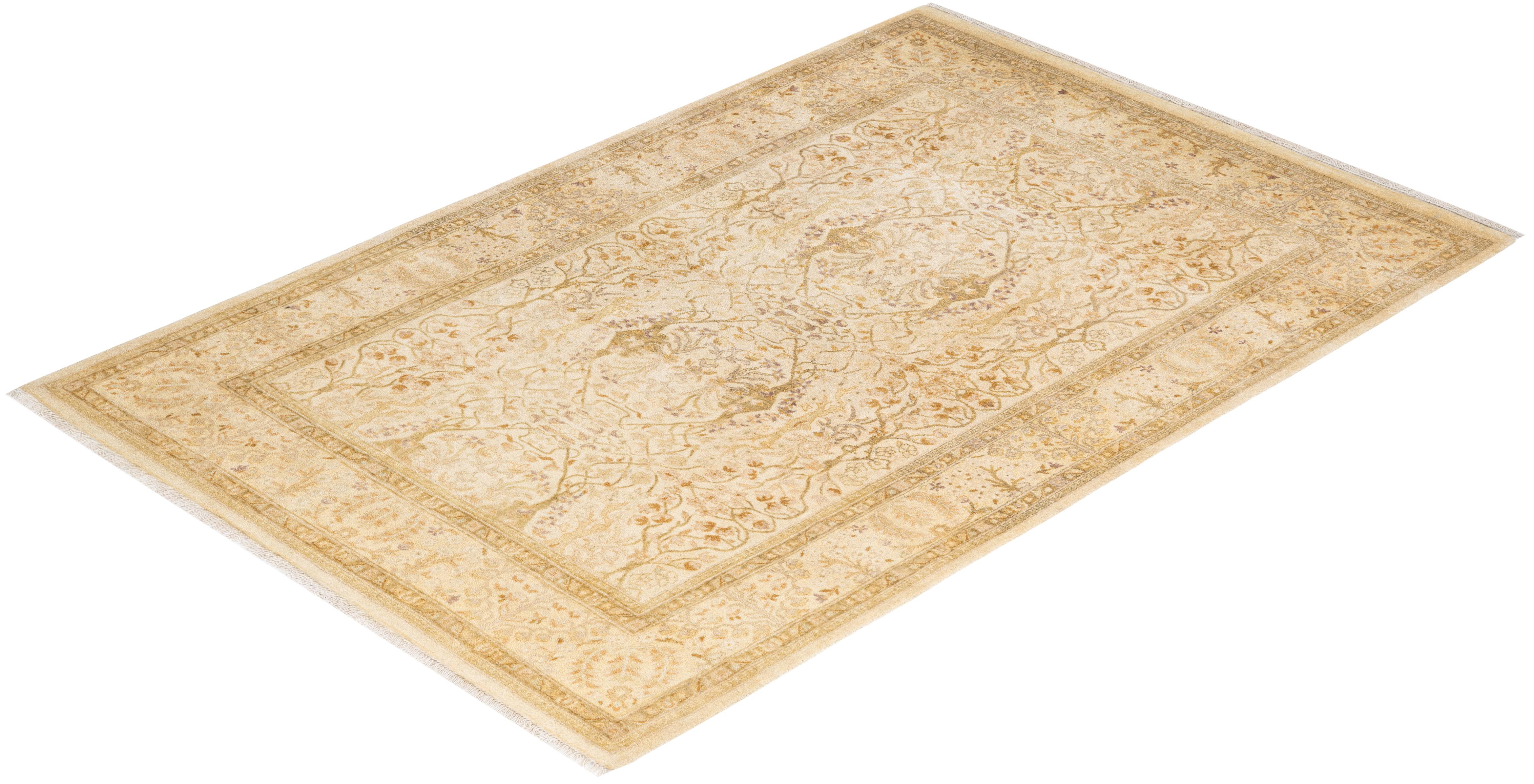 Tapis Oriental Mogul ivoire noué à la main, unique en son genre en vente 2