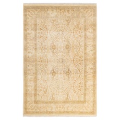 Tapis Oriental Mogul ivoire noué à la main, unique en son genre