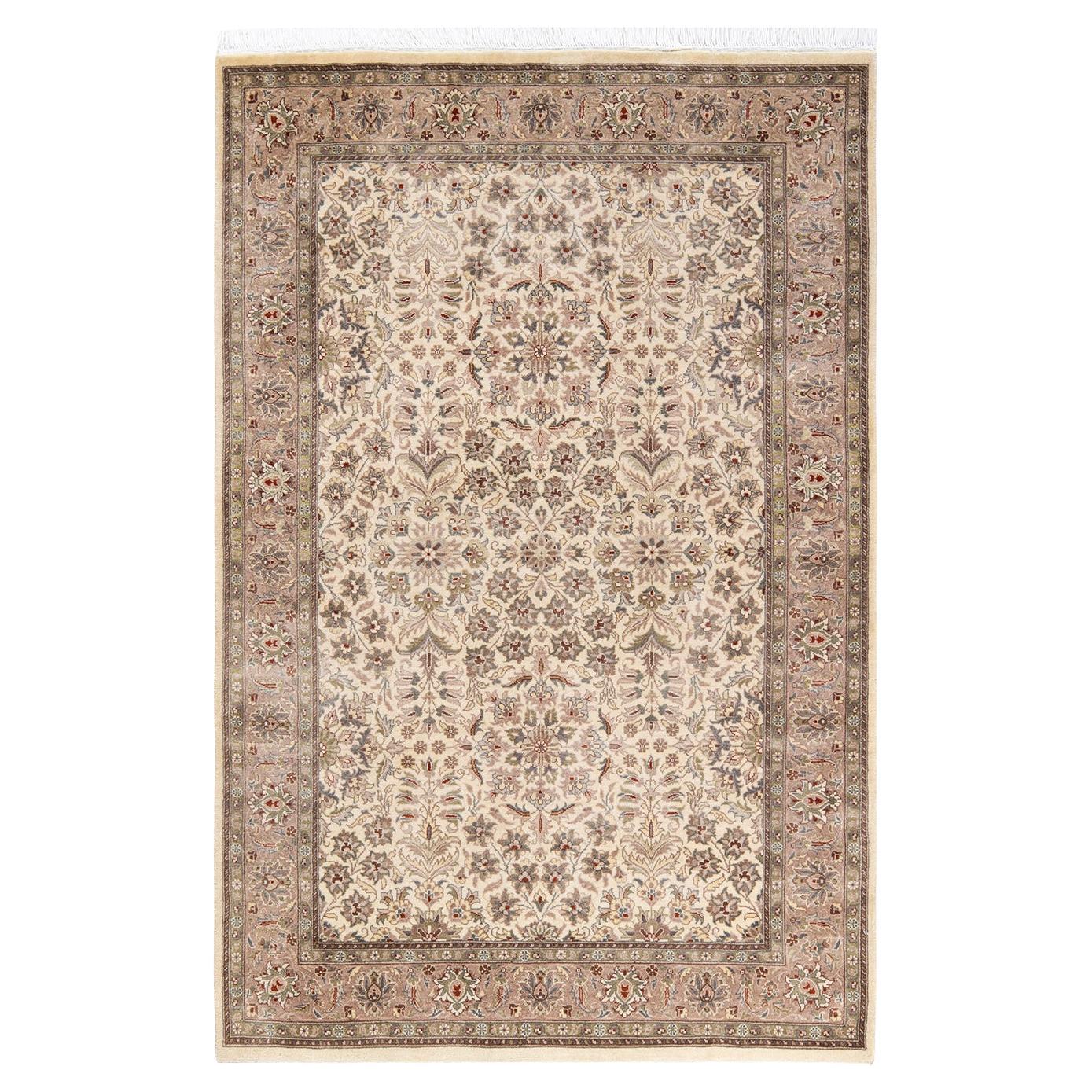 One-of-a-kind Hand Knotted Oriental Mogul Ivory Area Rug For Sale