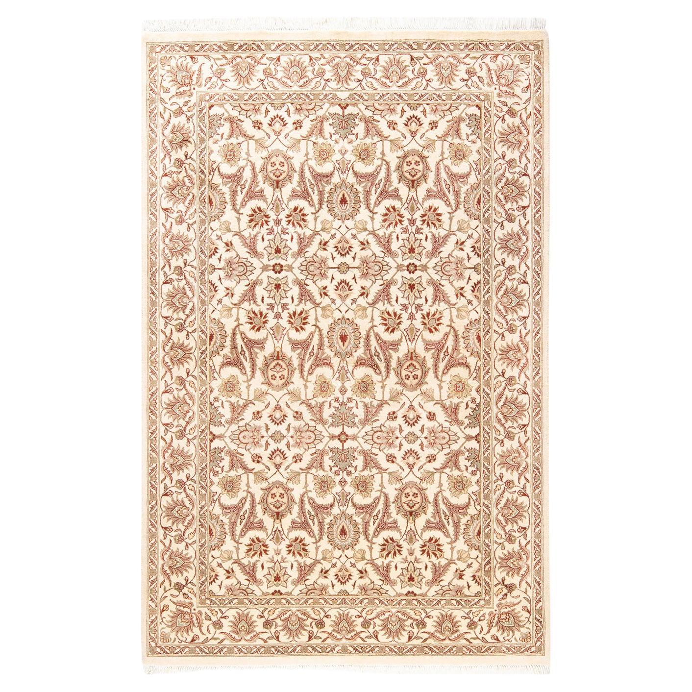 Handgeknüpfter orientalischer Mogul Elfenbeinfarbener Teppich, Unikat